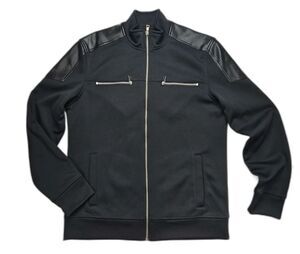 INC Men's Black Moto Track Jacket Zip Pockets Biker Style Size M